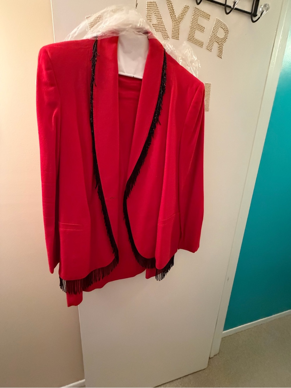 Red Fringe-Trim Women's Blazer Jacket
